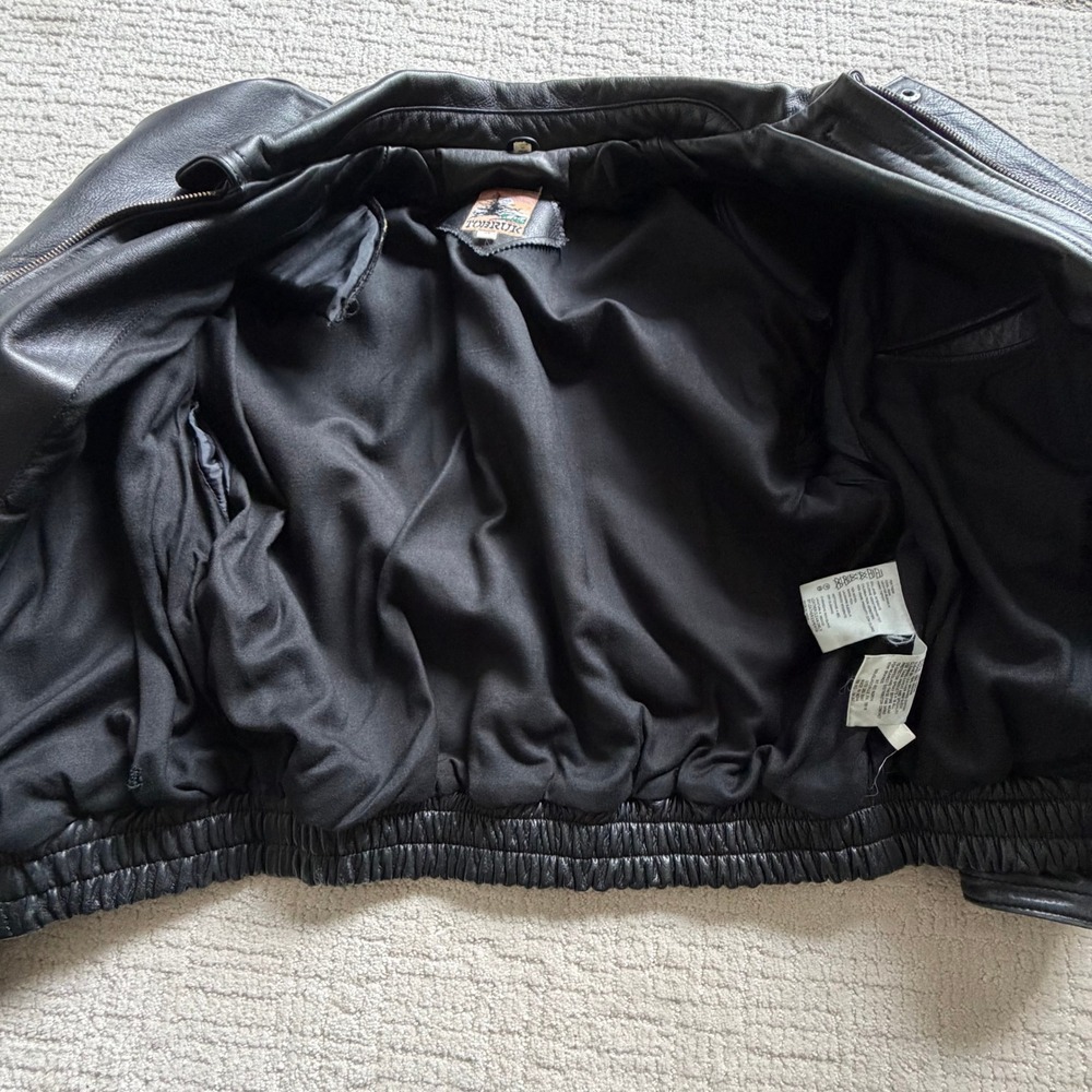 Tobruk Black Genuine Leather Bomber Jacket Vintage Style Mens Size M Heavy - Picture 8 of 14